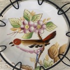 Vintage Hand Painted Bird Plate With Metal Wire Circles Round Wall Hanger Holder