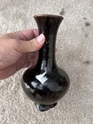 Antique Chinese Black Glazed Ceramic Vase     Signed Base
