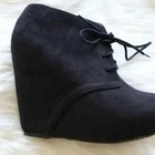 Black Wedge Ankle Lace Up Booties 