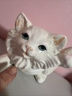 Vintage Lefton White Persian Cat Kitten Blue Eyes Paw Up Porcelain Figurine 6 