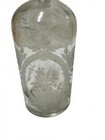 Vintage Etched Clear Glass Decanter Bottle Cork Stopper Metal Ring