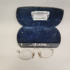 Antique Pince-nez Eyeglasses Gold Filled Nose Pinch Full Rim W case