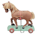 Antique Handmade German Horse Pull Toy West Germany Circus Wood Felt