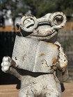Antique Cast Iron Frog Reading A Book Doorstop garden Art Very Rare   