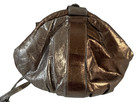 Vintage 1980s Gilded Bronze Leather Jewel Accent Circular Purse Shoulder Bag Usa