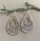 Sterling Silver Sundance Charm Floral Stamp Antique Teardrop Artisan Earrings