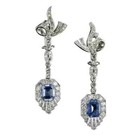 Art Deco Lab Created Diamond   Sapphire Anniversary 14k White Gold Fn Earring