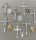 22 Pc Mixed Rosary Crucifixes 11 Crosses   11 Centers Rosaries Part Silver New
