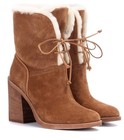 Ugg    jerene    Chestnut Suede Sheepskin Heeled Booties Sz 7 5  Nwt
