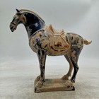 China Tang Dynasty Sancai Pottery Blue Glazed Warhorse Statue Figure