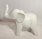 White Ceramic Elephant With Trunk Up Figurine - Shelf Statue Home Decor