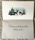 Unused Christmas Deer Rabbit Bunny Snow Trees Vtg Greeting Card 1940s 1950s