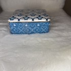Authentic Original Disney Parks Ceramic Trinket Box Blue   White Mickey Outlines