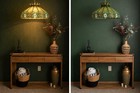 Huge Antique Tiffany Style Leaded Slag Glass Chandelier 3-light 24  Benjamin