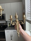 Antique French Provincial Regency Brass Wall Candle Sconce Candelabra Set Of 2