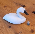Signed Aa Waterfield Hand Carved Small Swan Decoy Original Cord And Lead Weight