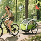 2-seat Kid Bicycle Trailer With Windows And Canopy Coupler Attachment  Green