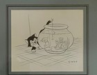 Original 1943 Disney    figaro   Cleo    Short Cartoon Production Ink Sketch