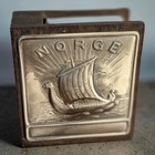 Vintage Norwegian Pewter Viking Longship Matchbook Holder Norge Wood Slipcase
