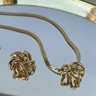 Gorgeous Vintage Gold Plated Jewelry Set- 18    Herringbone Chain  Brooch  Earring