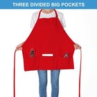 2pcs Red Cotton Bib Aprons 3 Pockets Adjustable Kitchen Aprons For Men   Women