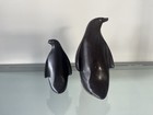 Pair Of Hand Carved Stone Penguin Sculptures Figurines Red Eyes Minimalist Art