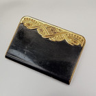 Vintage Lentheric Compact Powder Case Black Gold Tone 3 25 