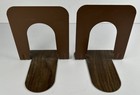 Vintage Mcm Faux Wood Grain Bookends Metal Industrial Library 5 25    Set Of 2