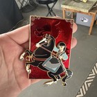 Large Mulan Fantasy Pin Riding Horse Khan  Stained Glass Red Foil Effect