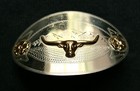 Vintage Ricardo Steer Head Cowboy Cowgirl Nickel Silver Western Belt Buckle  