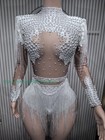 Gold Silver Sequins Tassel Elastic Bodysuit Sex pole Wear Performance Costume