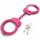 Pink Double Lock Nickel Plated Heavy Duty Steel Hand Cuffs   Pepper Spray Set