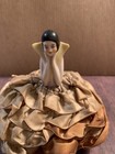 Antique 1920s Porcelain Doll Pin Cushion Art Deco Flapper Lady Germany  Sewing
