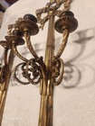 Pair Huge Vintage 1950s French Brass Bronze 3-light Wall Sconces Dark Patina