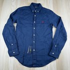 Polo Ralph Lauren Shirt Men s S Navy Blue Linen Slim Fit Long Sleeve Button-down