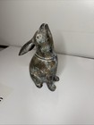Rare 9  Tall Vintage Japanese Cast Iron Moon Gazing Rabbit Statue