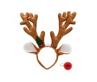 Reindeer Antlers Headbands With Red Nose Light Up Clown Rudolph Nose Costume Set