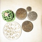 Vintage Lot Of 6 Flower Frogs Metal And Glass Spike And Cage