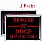 2 Pcs Metal Beware Of Dog Signs 10x14 Fence Yard Warning Easy To Mount