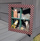 Vintage Wooden Hand Painted Tabby Calico Cats Window Wall Hanging