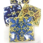 Vintage Decorative 4  Seasa Mexican Spanish Accent Tiles Set Of 4 Blue Yellow