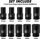10pcs 1  Drive Deep Impact Socket Set Metric Cr-mo 21 22 24 27 30 32 33 38 41mm
