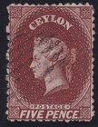 Ceylon Sg53x -  1865-66 5d Red-brown  Wmk Reversed-fine Used