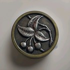 Antique Picture Button High Relief Tree Blossom Berries Metal Shank 2 Pcs 38mm