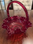Fenton Vintage Ruby Small Basket Ruffled Edge Statement Piece