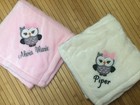 Personalized Monogrammed Cute Owl Baby Girl Blanket Embroidered