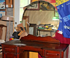 Antique 1940s Wood Art Deco Vanity Mirror Makeup Table With Drawers Desk