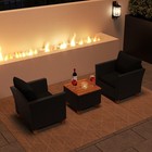 3pcs Patio Rattan Furniture Set Cushioned Sofa Storage Table W wood Top Black