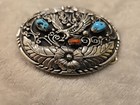 Silver Red Blue Turquoise Belt Buckle Eagle S s i  Vintage
