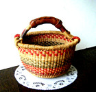 African Ghana Market Bolga Basket Hand Woven Leather Wrap Handle 21    Wide